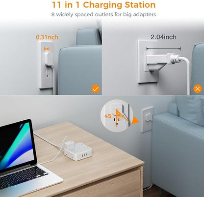 Flat Plug 20 FT Long Extension Cord, TESSAN Ultra Thin Power Strip Surge - Image 3