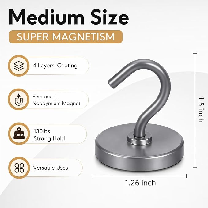 Neosmuk Magnetic Hooks, Heavy Duty 130lb+ Strong Magnet Hook - Image 6
