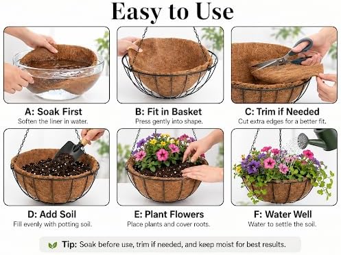 Coco Liners for Planters 14 Inch, 6 Pack Coco Basket Liners for Hanging Baskets - Image 3