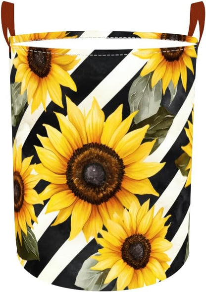 Laundry Baskets 15.7x19.7 Inch Large Sunflower Striped Design Collapsible by Wdesyadms