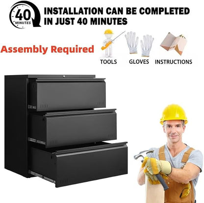 Metal File Cabinet with Lock, 3 Drawer Lateral File Cabinets - Image 5