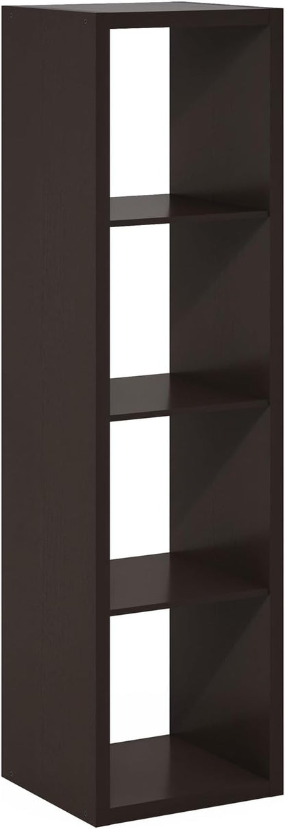 Furinno Cubicle 4-Cube Book Shelf, Extra Thick Vertical Bookshelf, Dark Oak | - Image 11
