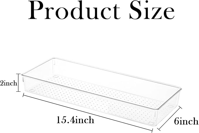 6 Pack Clear Drawer Organizer Trays Plastic Drawer Organizers Set 15 x 6 x 2 - Image 2