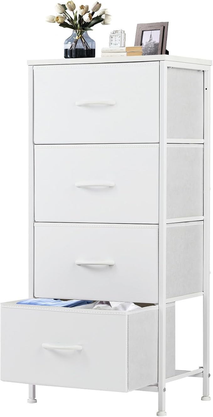 DUMOS Nightstand with 4 Drawers Bedside Table with Removable Fabric Bins Sturdy by DumosLifestyle