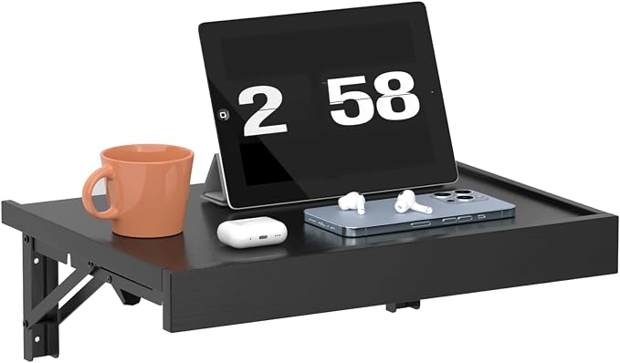 TEAMIX Wall Mounted Folding Bedside Shelf, 16.5''x12'' Space Saving Bed Side by TEAMIX