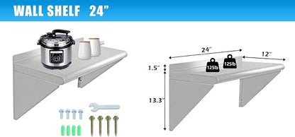 12''x24'' - 2PACKS Wall Mounted Stainless Steel Shelf NSF Commercial Metal Wall - Image 3