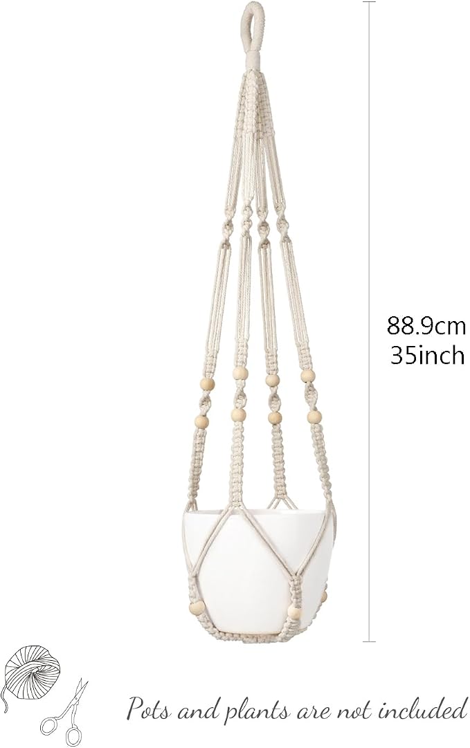 Mkono Macrame Plant Hanger Indoor 35 Inch Hanging Planter Basket Ivory 3Pcs | - Image 6