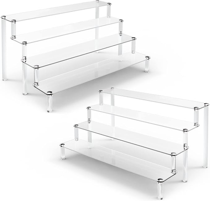 ULENDIS 2 Pack 4 Tier Clear Acrylic Display Risers Stand Shelf, Acrylic Stands by ULENDIS