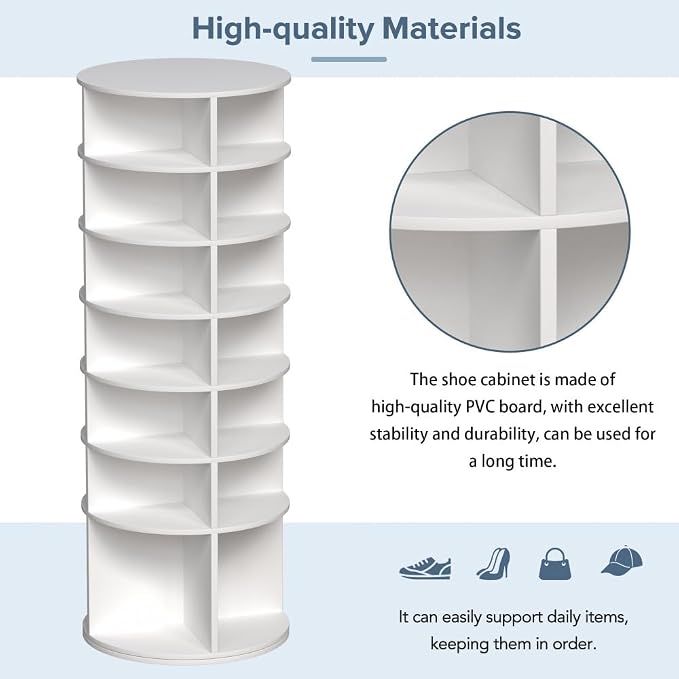 7 Tier Rotating Shoe Rack Tower, 360° Round Rotating Storage Tower, Living Room - Image 5