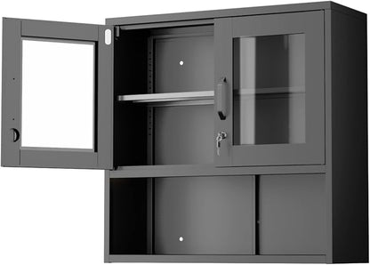 VINGLI Metal Wall Cabinet with Locking Glass Doors, Adjustable Shelf, Wall - Image 9