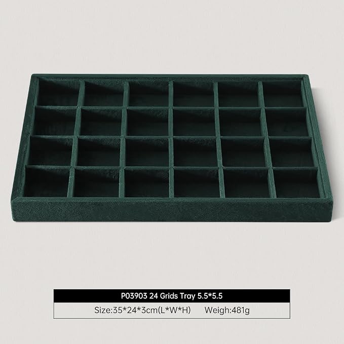 Velvet Stackable Jewelry Display Tray, 24 Grid Earring Ring Storage Tray - Image 2