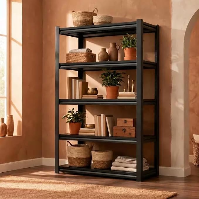 4 Tier Metal Bookshelf, Adjustable Tall Bookcase, Heavy Duty 2400 LBS Modern - Image 2