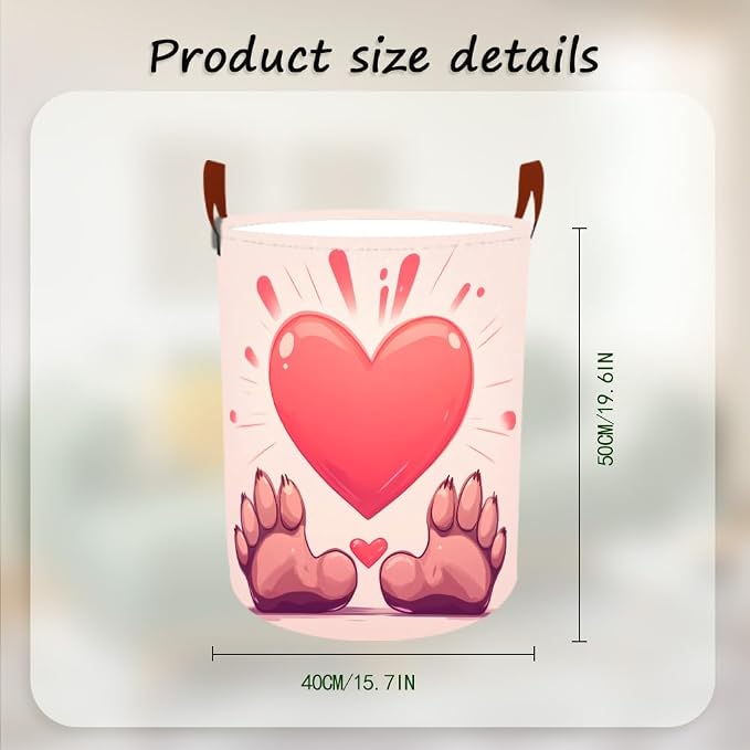 Laundry Baskets 15.7x19.7 Inch Large Paw Print Heart Design Collapsible Laundry - Image 3
