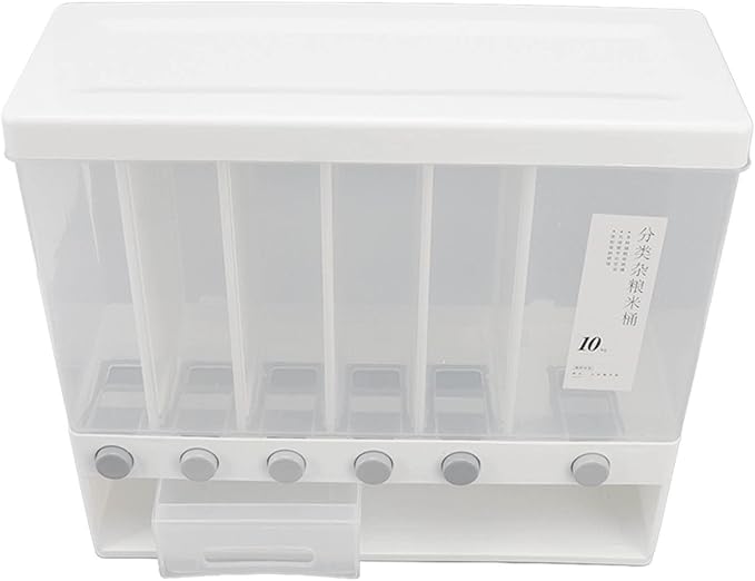 Acouto Wall Mounted Cereal Dispenser 10L Rice Dispenser Wall Mounted 6 Grid - Image 9