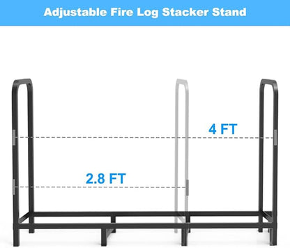 4ft Firewood Rack Holder, Adjustable Heavy Duty Fire Log Stacker Stand - Image 7
