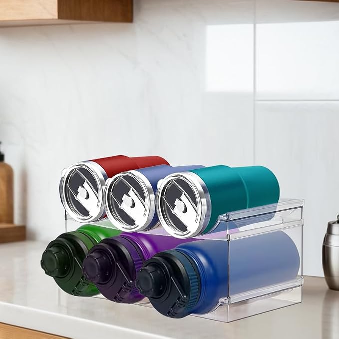 2 Pack Water Bottle Organizer, Stackable Kitchen Pantry Storage Shelf, Plastic - Image 7