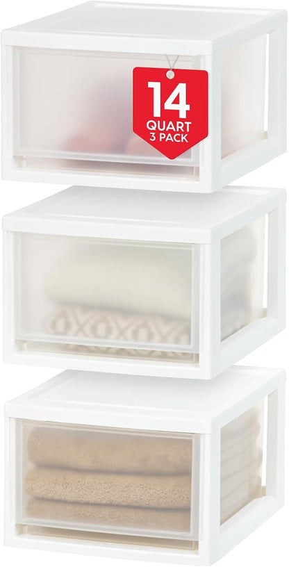 IRIS USA 14.5 Qt. Plastic Drawer Storage Organizer Stacking Drawers, Stackable by IRISUSA