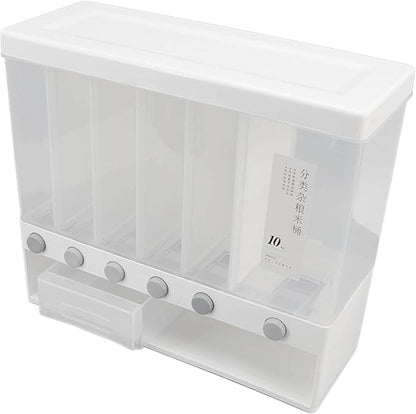 Acouto Wall Mounted Cereal Dispenser 10L Rice Dispenser Wall Mounted 6 Grid by ACOUTO