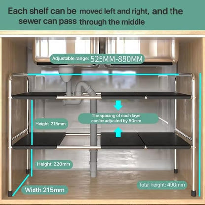 Under Sink Organizer, 2-Tier Expandable Stainless Steel Storage Rack - Image 5