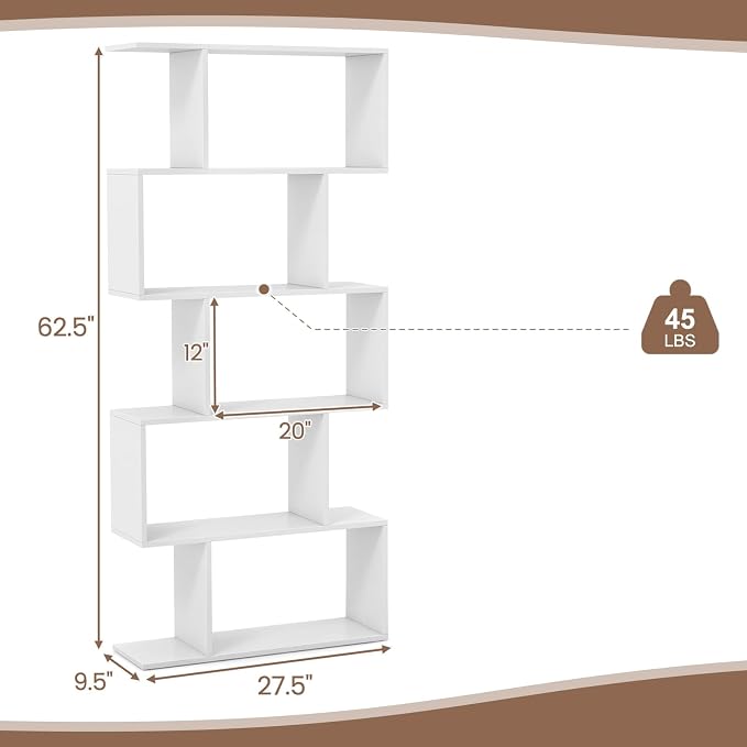 5-Tier Geometric Bookcase, 62.5” Freestanding Room Divider Bookshelf - Image 3