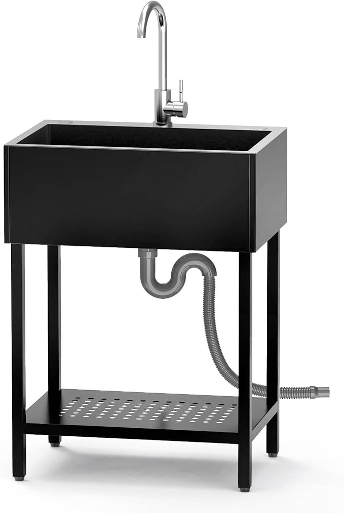 26" Freestanding Stainless Steel Utility Sink, Single Bowl Kitchen Sinks - Image 2