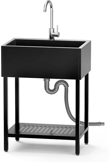 26" Freestanding Stainless Steel Utility Sink, Single Bowl Kitchen Sinks - Image 2