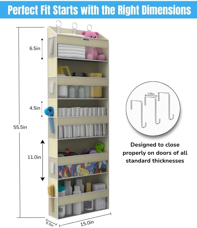 Over the Door Organizer with 5 Large Pockets & 10 Mesh Side Pockets – Durable - Image 2