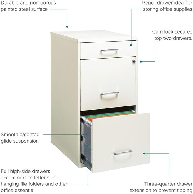 Scranton & Co Set of 2 18" D 3-Drawer Metal Filing Cabinet - Image 5