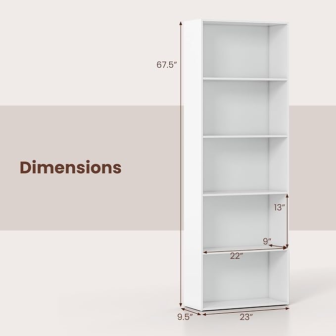 Giantex 5-Tier Bookshelf, Freestanding Tall Bookcase - Image 3