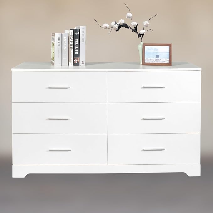 Karl home 6 Drawer Dresser, Wood White Vanity Drawer Cabinet, Bedroom Storage - Image 2