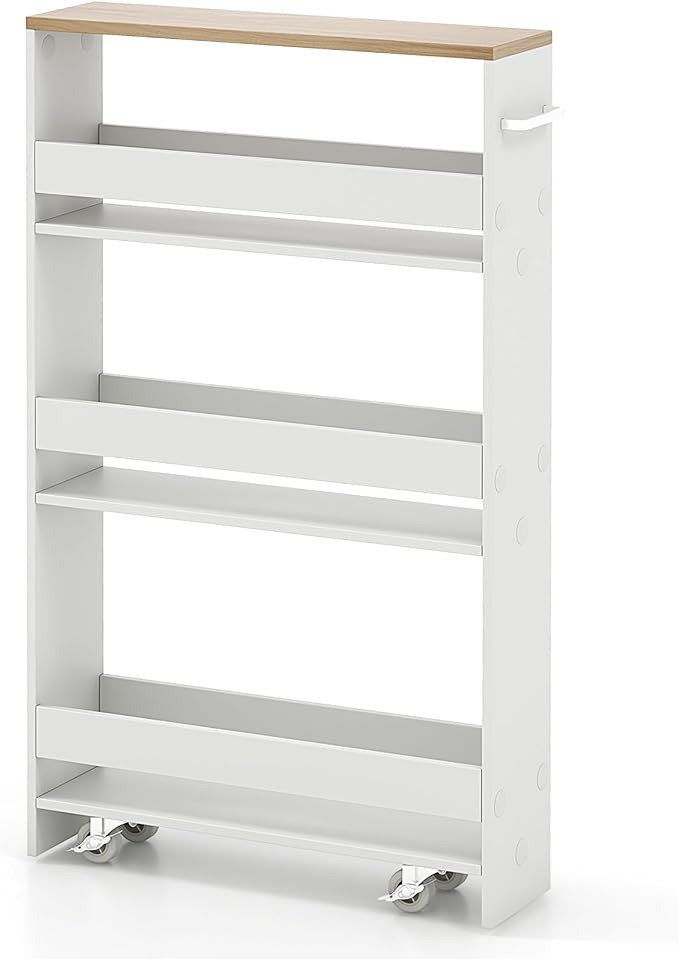 MAT EXPERT Slim Rolling Storage Cart, 4-Tier Freestanding Slim Storage Cart by MATEXPERT