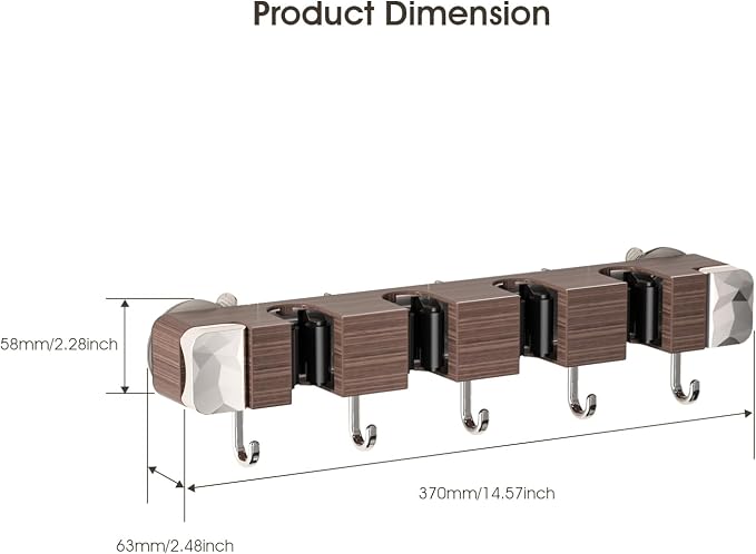 Suction Cup No Drilling Broom Holder Wall Mount, Walnut Color Mop Organizer - Image 8