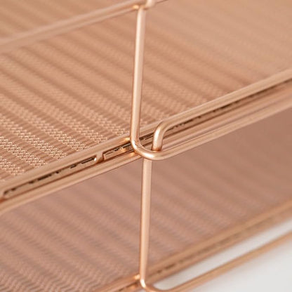 BLU MONACO Rose Gold Mesh Paper Tray – Set of 2 Stackable Letter Trays – - Image 5