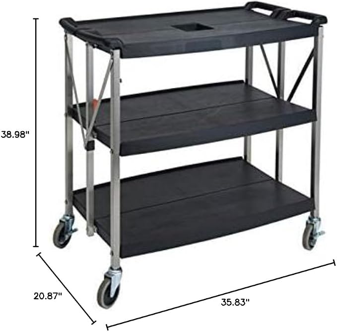 Winco Folding Utility Cart, 38-3/4”Wx20-3/4”Dx36”H, PP Shelves, SS Uprights - Image 4