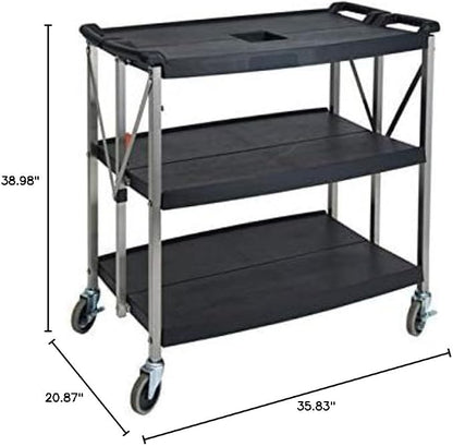 Winco Folding Utility Cart, 38-3/4”Wx20-3/4”Dx36”H, PP Shelves, SS Uprights - Image 4