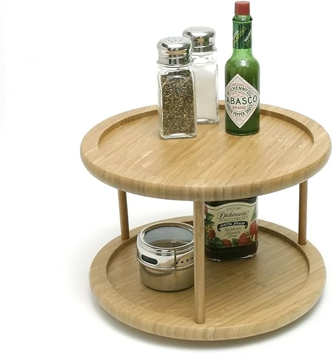 YBM Home Bamboo Wooden Non-Skid Lazy Susan Turntable Fully Rotating Pantry - Image 2