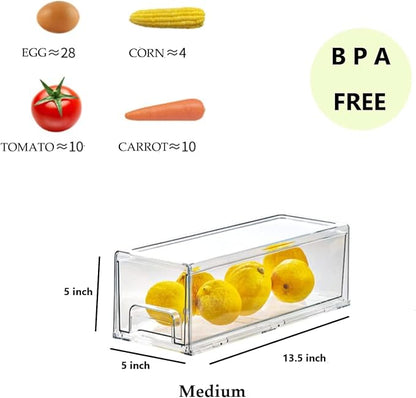 2 Pack Stackable Refrigerator Drawers Pull Out Bins Clear Fridge Drawer - Image 3