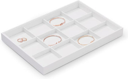 Oirlv Premium White Leather Stackable Jewelry Tray 12 Grid Jewelry Drawer - Image 5