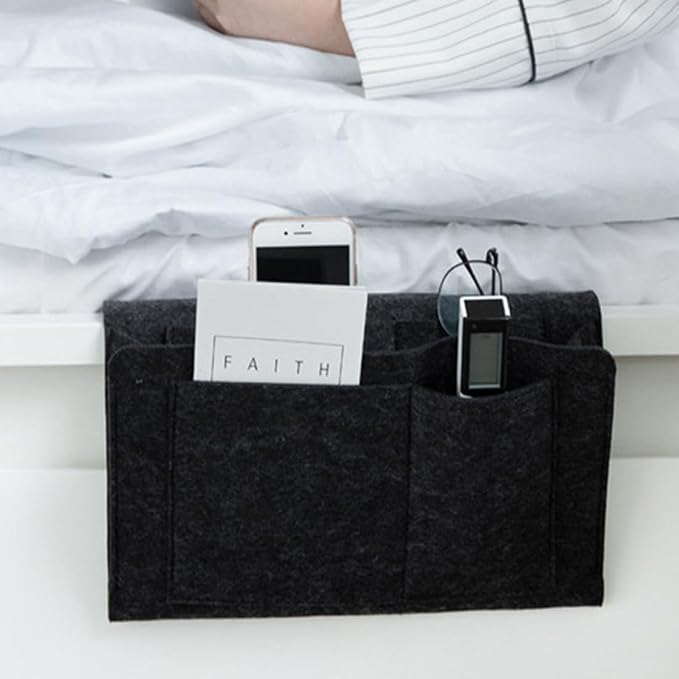 Bringsine 5 Pockets Bedside Caddy, Felt Bed Storage Organizer Hanging Bag Holder - Image 5