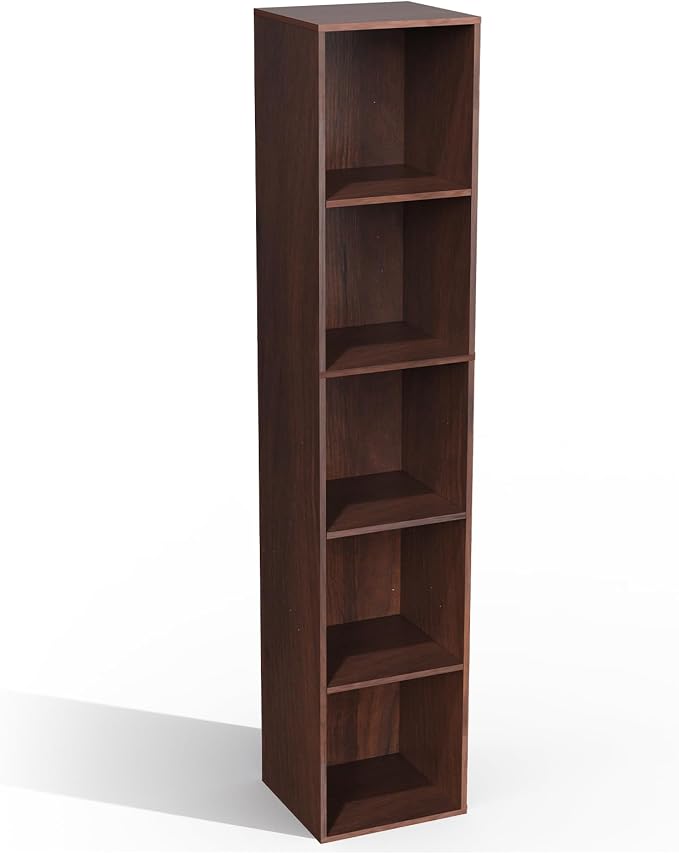 5 Cube Storage Organizer, Narrow Open Shelf Bookcase, Freestanding 5 Tier Low - Image 6