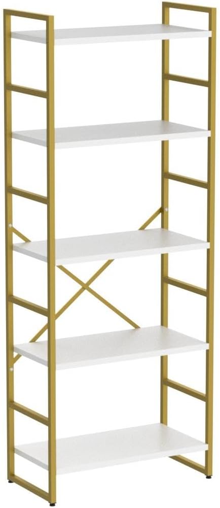 Vongrasig 5 Tier Bookshelf, Modern Tall Bookcase, Industrial Book Shelves - Image 4