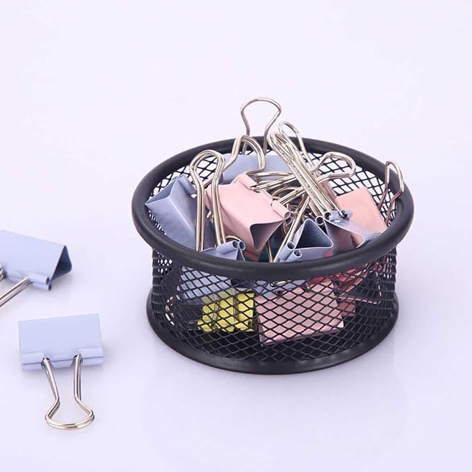 1Pc Black Metal Paper Clip Holder Mesh Paperclip Bowl Binder Clip Dispenser - Image 3
