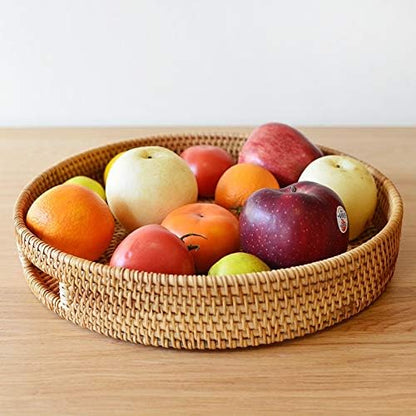 Coffee Table Tray Round Rattan Ottoman Tray Woven Serving Trays - Image 6