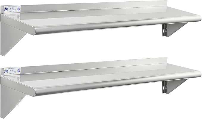 Hally Stainless Steel Shelf Wall Mounted Metal Shelf Wall Shelf 10 x 48 NSF by HallySinksTablesH
