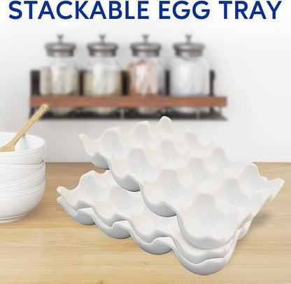 Ceramic Egg Tray Holder 12 Cups Whole Dozen Porcelain Eggs Container Crate - Image 3