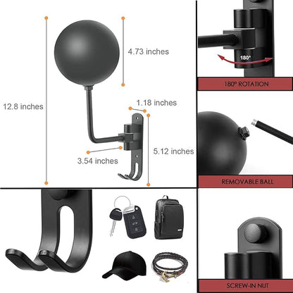 SANGMO Grey 180 Motorcycle Helmet Rack, Rotation Metal Wall Mounted Holder - Image 2