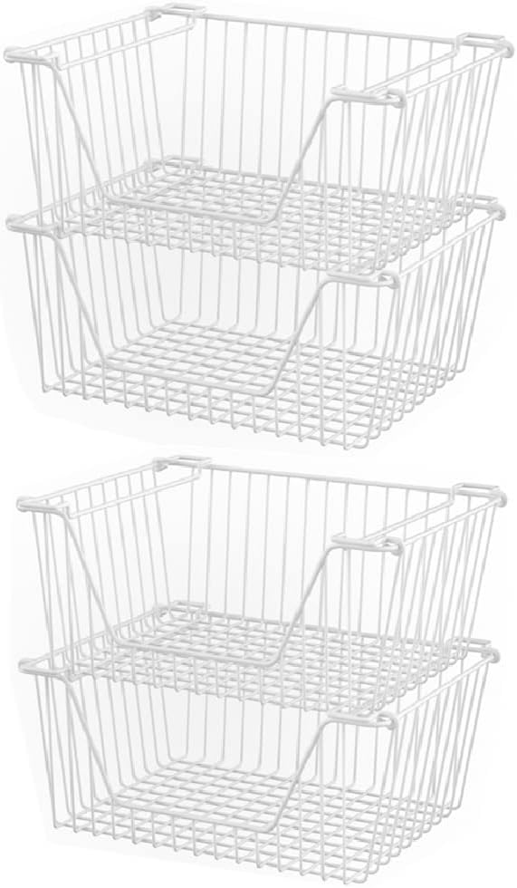 Slideep 14'' Large Stackable Storage Baskets Cabinet Organizer Sturdy Metal by WelcometotheSlideep
