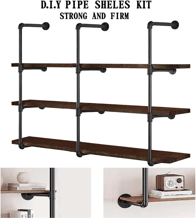 HITOMEN Industrial Iron Pipe Shelves, 3 Set 4-Tier 41.5" Tall 12" Depth - Image 5