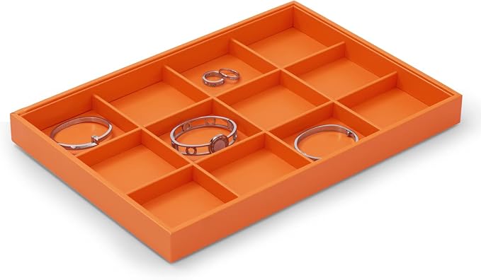 Oirlv Luxury Leather Jewelry Tray Orange Stackable Jewelry Drawer Organizer - Image 5