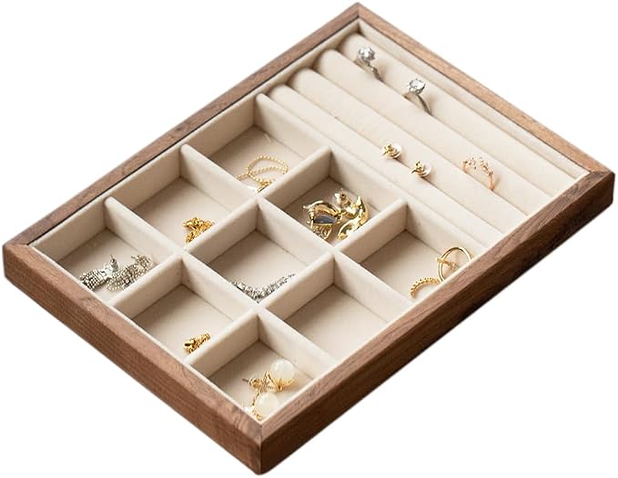 9 Grid +3 Line Black Walnut Wooden Jewelry Tray Organizer by MIGAKUHOME